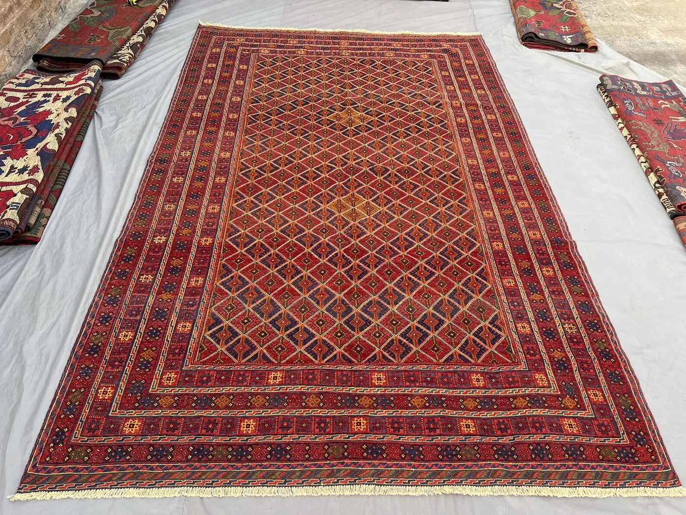 6'9 x 10'4 Ft Vintage Afghan Baluchi Mashwani Large Area Rug Hand Knotted Tribal Geometric Wool Carpet Living Room Bedroom Rug, Home Décor