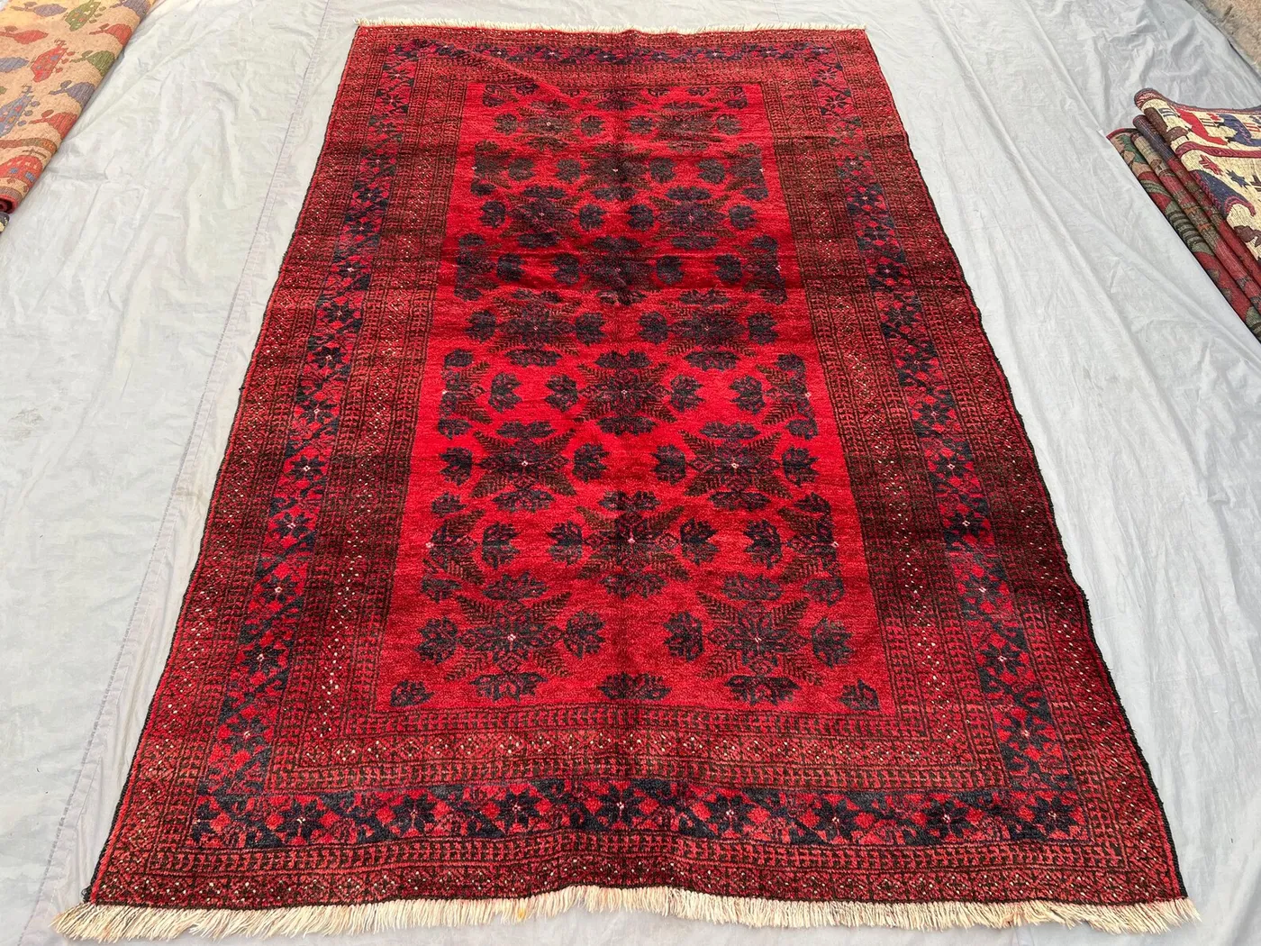5'5 x 8'5 Ft Vintage Afghan Baluchi Nomadic Rug, Hand Knotted Tribal Wool Area Rug, Deep Red Geometric Pattern Living Room, Bedroom Rug