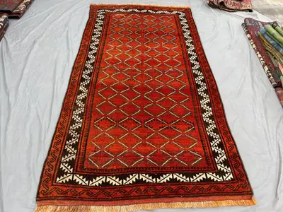 4'11 x 9'2 Ft Afghan Baluchi Hand Knotted Vintage Nomadic Area Rug Tribal Wool Geometric Boho Home Decor Livin