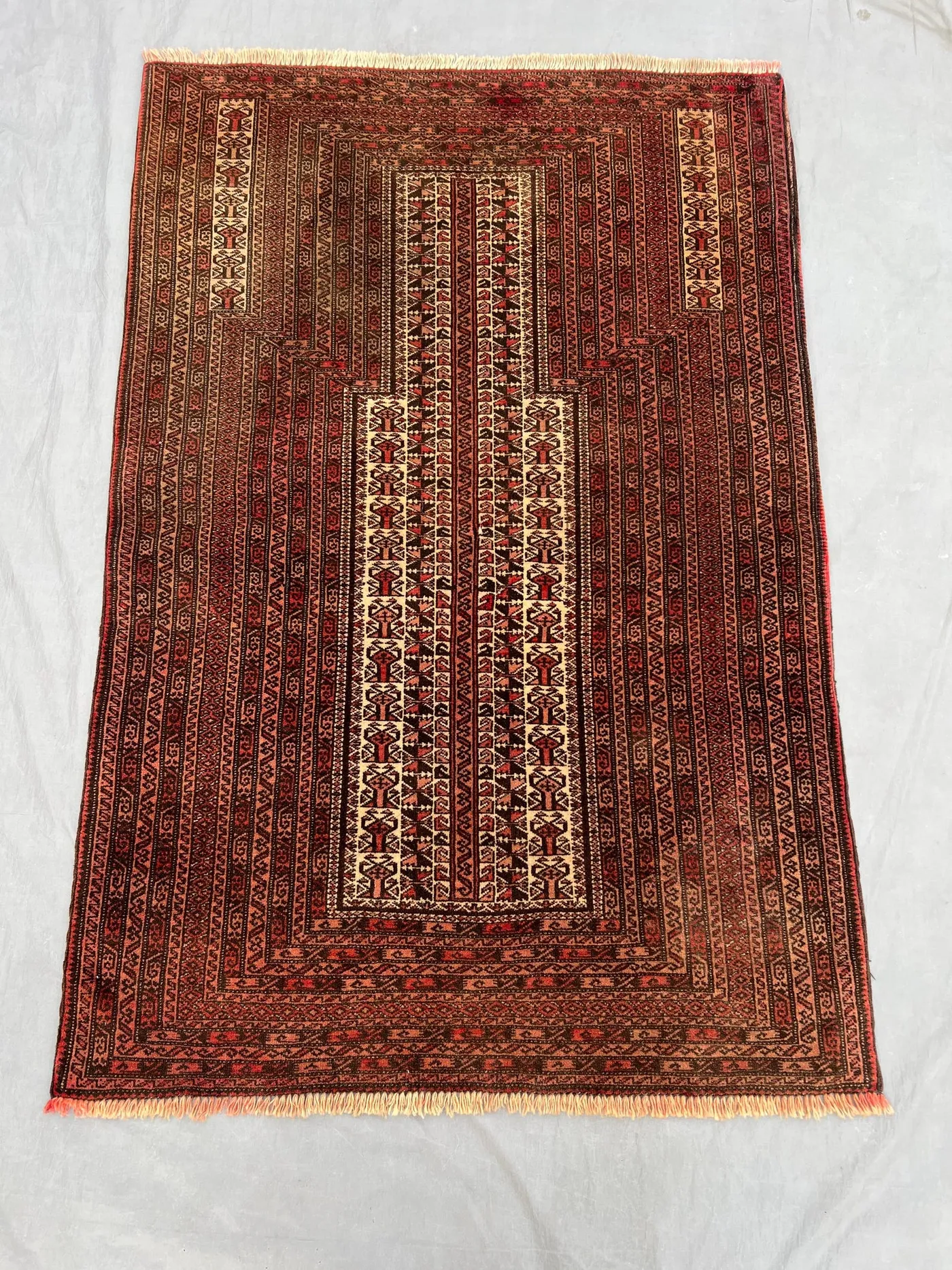 3 x 4'5 ft Vintage Afghan Baluchi Prayer Rug Hand Knotted Wool Tribal Nomadic Design Antique Area Rug for Entryway Bedroom Office