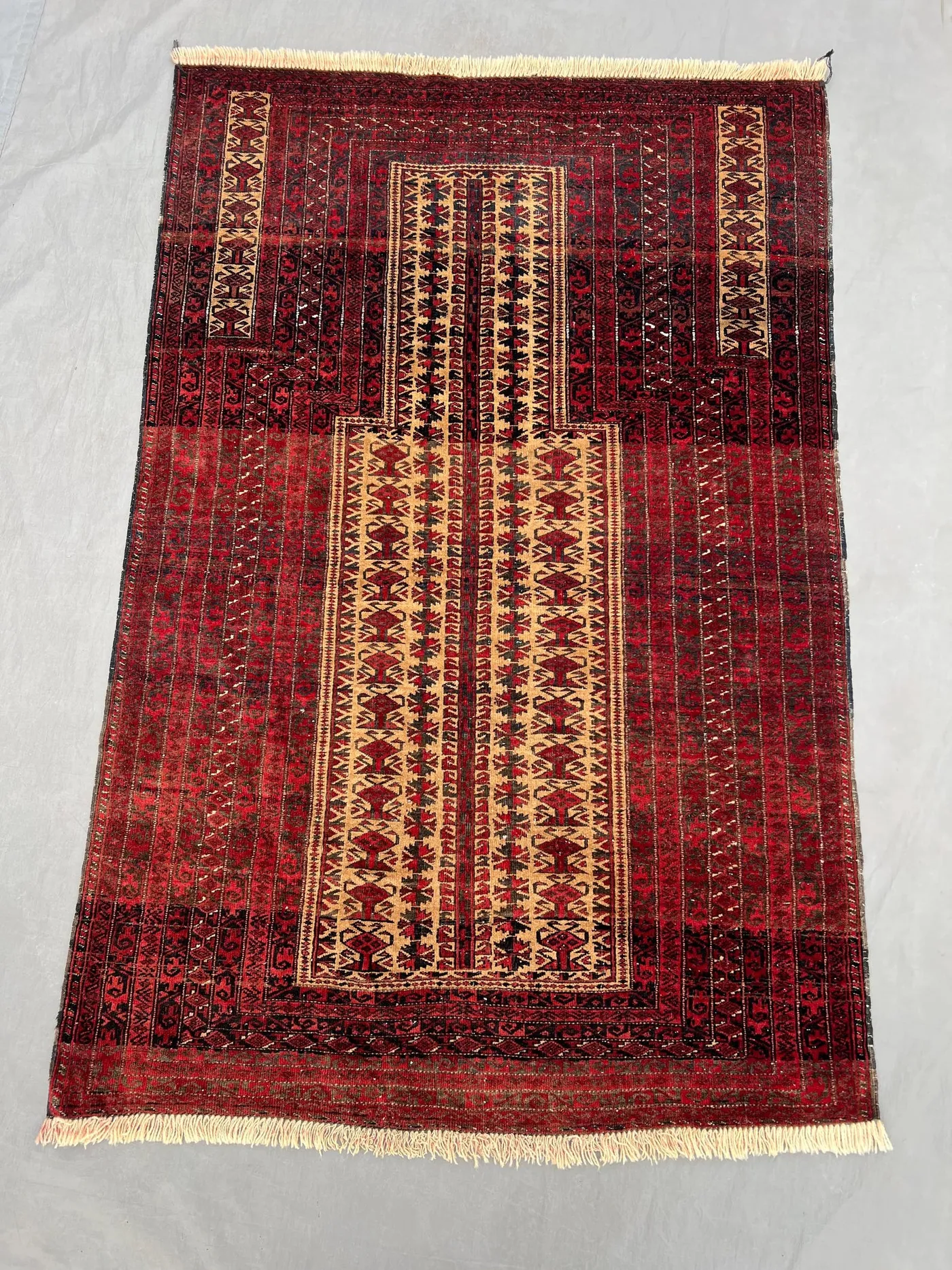 2'11 x 4'5 ft Afghan Baluchi Vintage Prayer Rug Hand Knotted Wool Tribal Pattern Rare Boho Decor Hallway Entryway Prayer Space