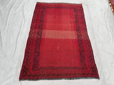 4'2 x 6 ft Afghan Antique Hand Knotted Area Rug Vintage Tribal Wool Nomadic Geometric Pattern One Of A Kind Li