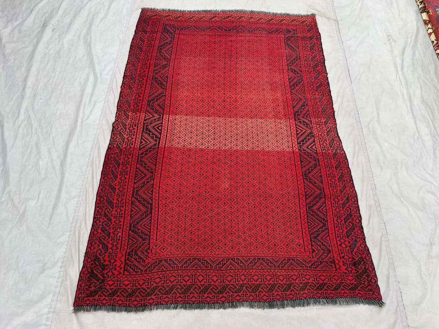 4'2 x 6 ft Afghan Antique Hand Knotted Area Rug Vintage Tribal Wool Nomadic Geometric Pattern One Of A Kind Living Room Rug