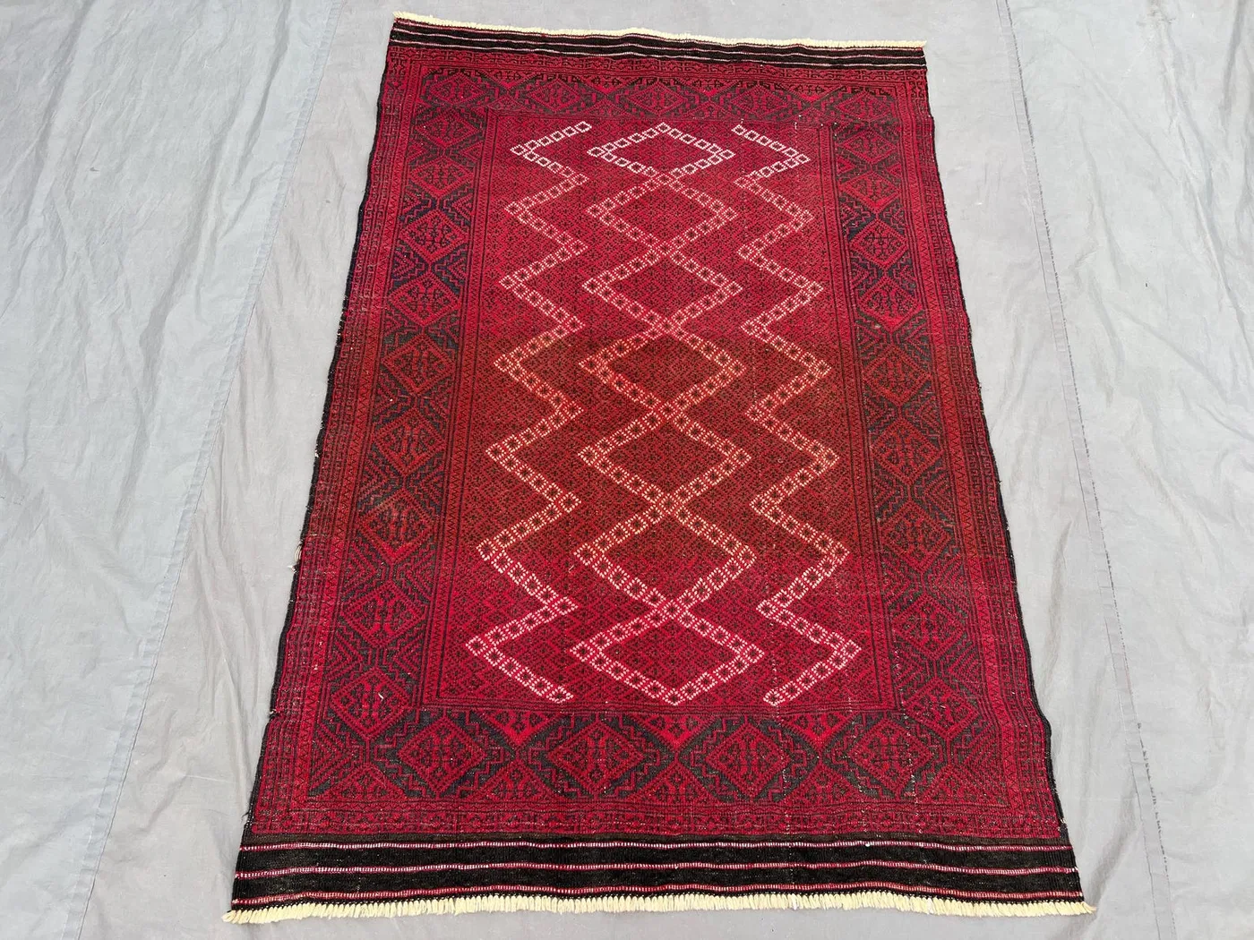 Vintage Afghan Nomadic Rug 3'8 x 5'5 Ft Hand Knotted Wool Area Rug Bohemian Tribal Geometric Rare Living Room, Bedroom, Entryway