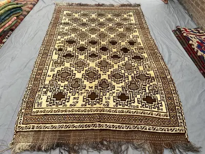 6'1 x 9'9 Ft Afghan Baluchi Vintage Hand Knotted Wool Large Area Rug Tribal Geometric Nomadic Design Living Ro