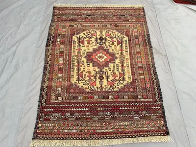 3'11 x 5'4 Ft Afghan Tribal Flat Weave Kilim Rug, Ghamori Design, Vintage Handmade Area Rug,Geometric Oriental