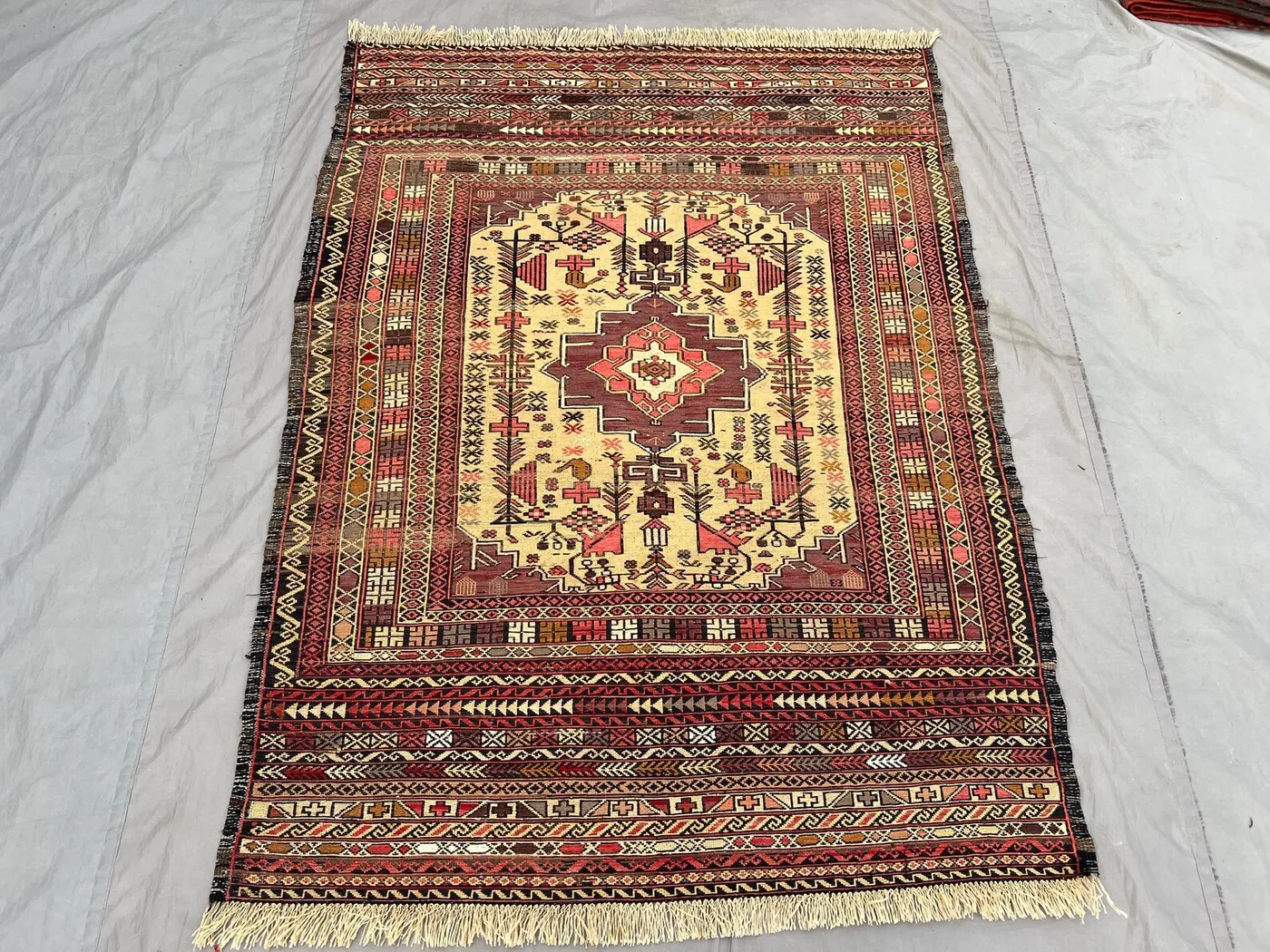 3'11 x 5'4 Ft Afghan Tribal Flat Weave Kilim Rug, Ghamori Design, Vintage Handmade Area Rug,Geometric Oriental Decor,Accent Rug,Prayer Space