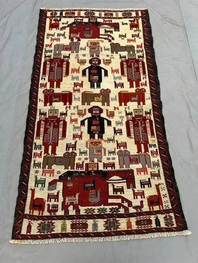 3'6 x 6'6 Ft Afghan Nomadic Ghalmori Kilim Rug Hand Knotted Vintage Pictorial Tribal Wool Area Rug Area Rug, W