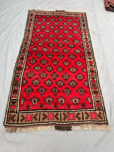 4'3 x 7'7 Ft Afghan Baluchi Nomadic Hand Knotted Vintage Area Rug Soft Wool Geometric Tribal Home Decor Living