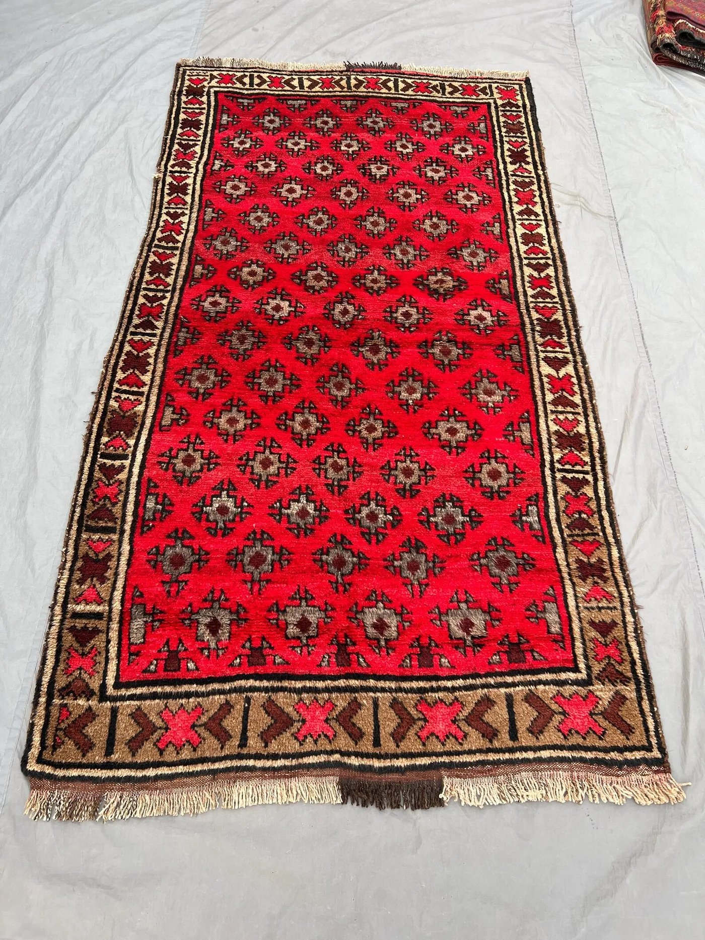 4'3 x 7'7 Ft Afghan Baluchi Nomadic Hand Knotted Vintage Area Rug Soft Wool Geometric Tribal Home Decor Living Room, Bedroom, Home Decor