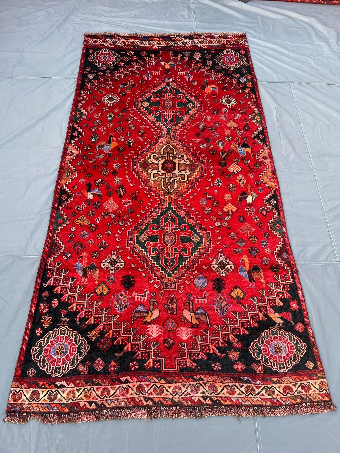 Red Black 4'3 x 8'6 ft Antique Caucasian Area Rug, Hand Knotted Wool Tribal Soft Pile Center Medallion Living Room Rug One Of A Kind