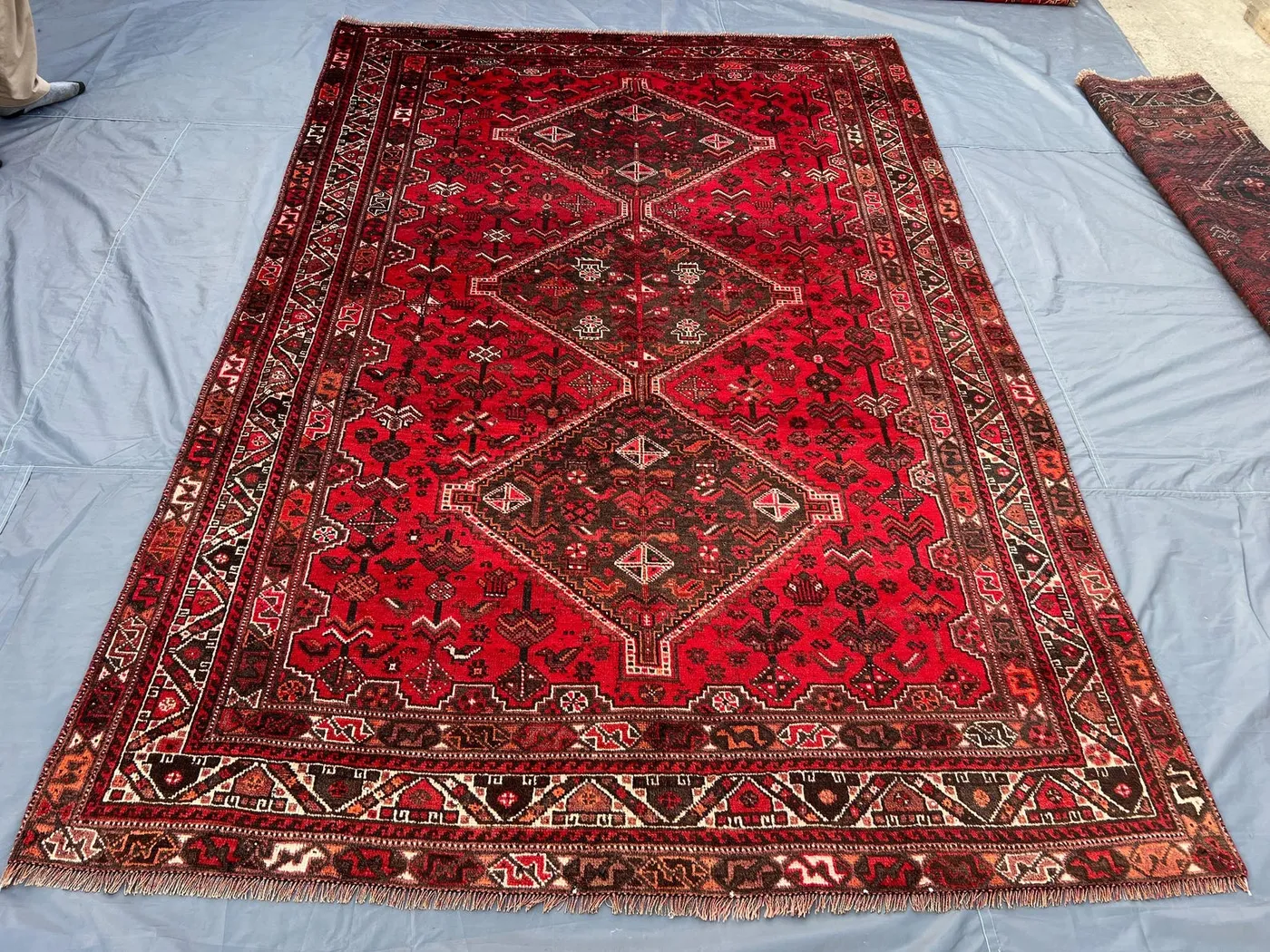 Red Black 6'3 x 9'8 ft Antique Caucasian Rare Large Area Rug, Hand Knotted Wool Tribal Center Medallion Dining And Living Room Rug