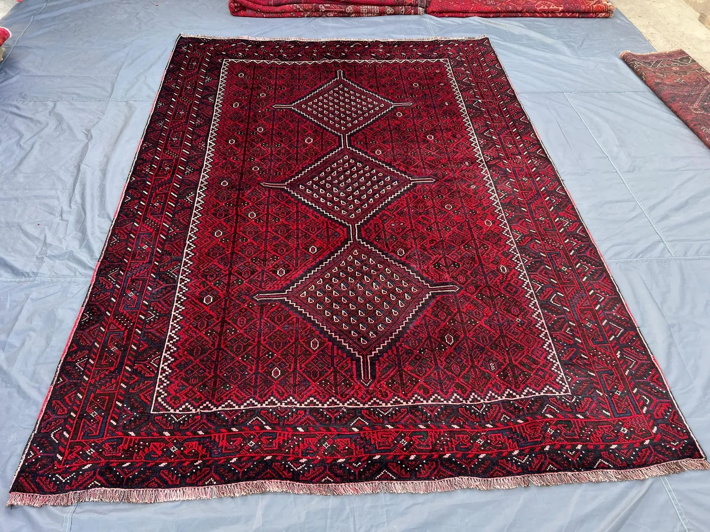 7'1 x 9'11 ft Antique 1910s Turkish Caucasian Large Area Rug Red Burgundy Hand Knotted Wool Tribal Center Medallion Living Room
