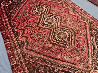 6'8" x 9'6" Vintage Turkish Hand-Knotted Rug, Rare Caucasian Style, Geometric Pattern, Soft Pile, Elegant Area