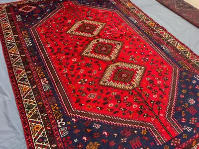 Red 7'x10'ft Turkish Inspired Caucasian Vintage Floral Design Medallion Soft Rug, Handwoven Wool, Living Room 