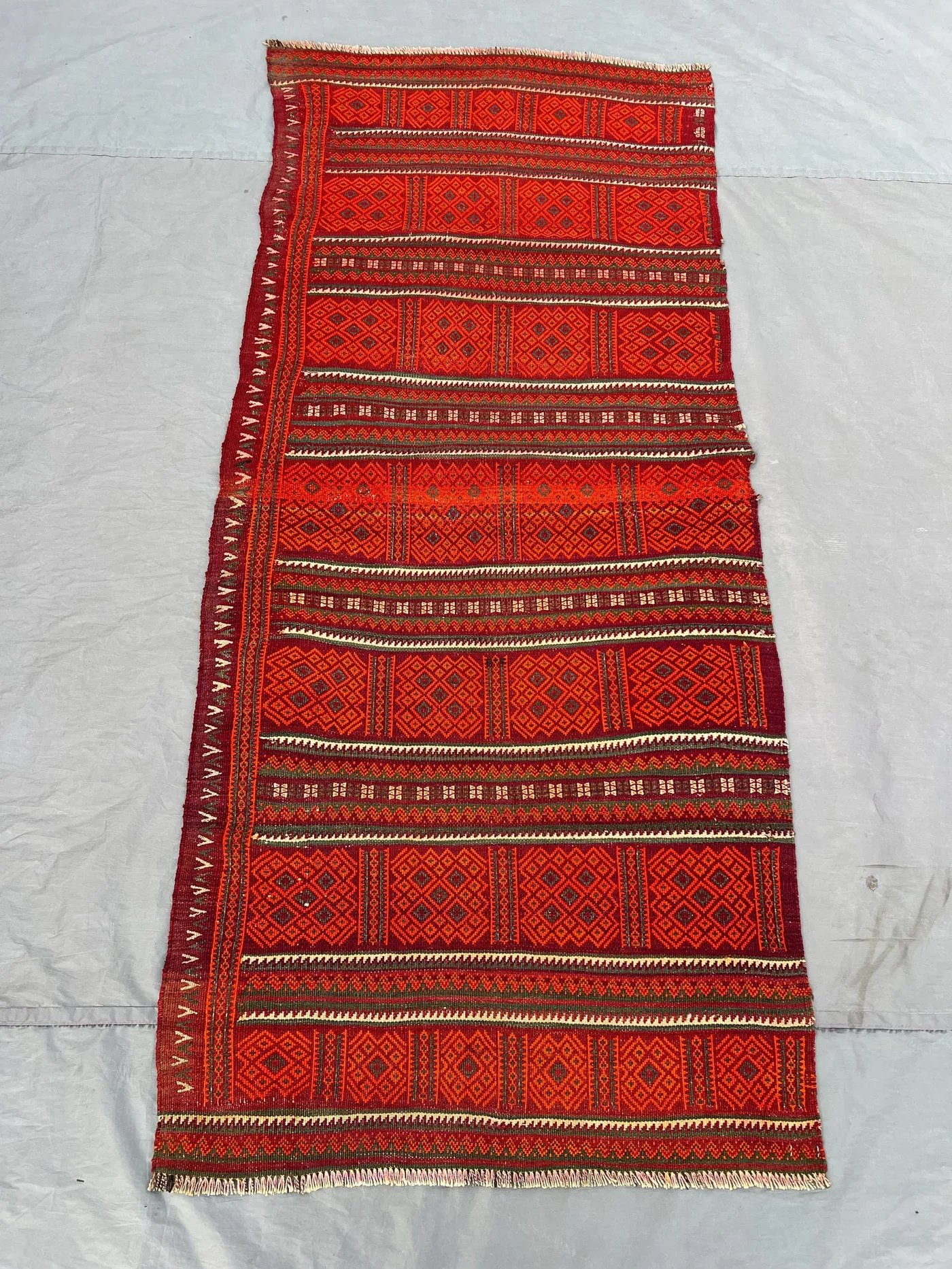 Red 2’8 x 6’3 ft Afghan Hand Woven Kilim Flat Weave Vintage Tribal Runner Rug Geometric Red Wool Hallway Entryway Decor One Of A Kind