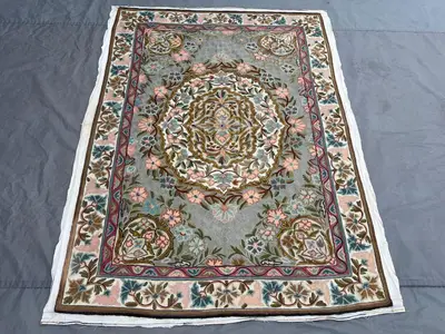 4'4x5'7 Ft Vintage Afghan Handwoven Kilim Flat Weave Rug, Floral Design, Tribal Wool, Unique Antique Living Ro