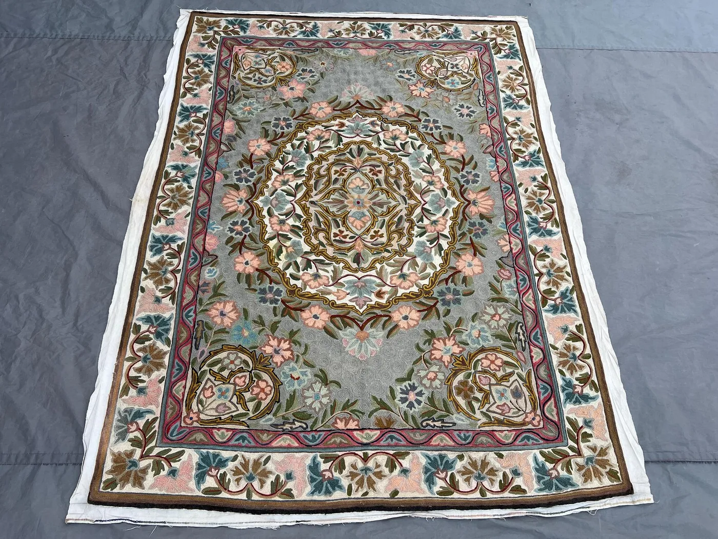4'4x5'7 Ft Vintage Afghan Handwoven Kilim Flat Weave Rug, Floral Design, Tribal Wool, Unique Antique Living Room, Bedroom Decor