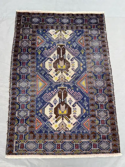 3 x 4’4 ft Afghan Hand Knotted Turkish Inspired Vintage Rug Tribal Geometric Medallion Tribal Wool Area Rug Li