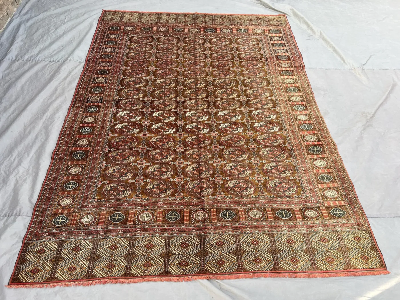6'6 x 8'10 Ft Antique Afghan Kilim Brown Rust Geometric Medallion Flat Weave Large Area Rug Living Room Bedroom Decor One of a Kind