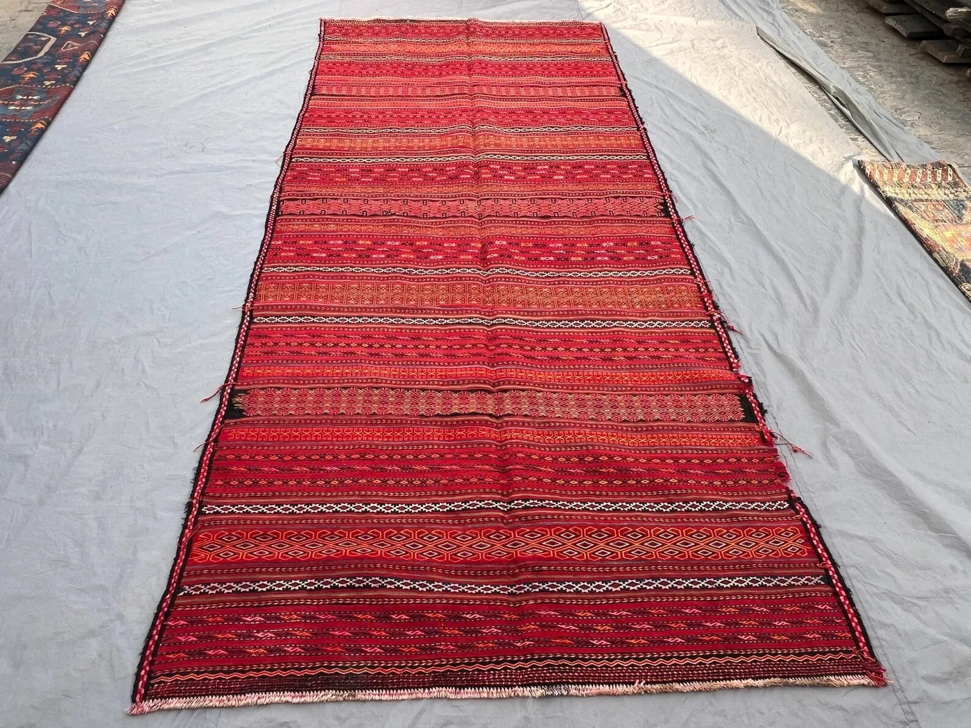 5'3"x11'8 Ft Vintage Afghan Baluchi Kilim Flat Weave Runner Rug, Soft Pile, Tribal Wool, Geometric Design, Unique Antique Hallway Decor