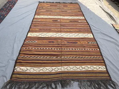 Vintage Afghan Kilim Rug 6x11, Handwoven Wool Flatweave Area Rug, Striped Tribal Geometric Carpet, Boho Nomadi
