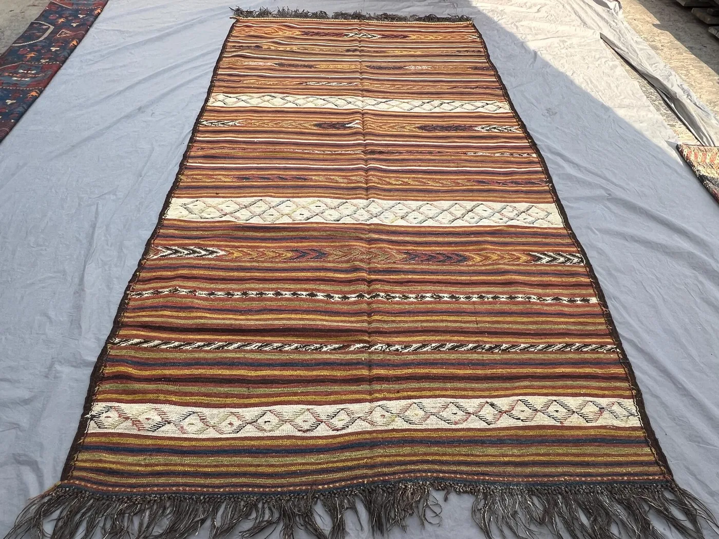 Vintage Afghan Kilim Rug 6x11, Handwoven Wool Flatweave Area Rug, Striped Tribal Geometric Carpet, Boho Nomadic Living Room Bedroom Rug