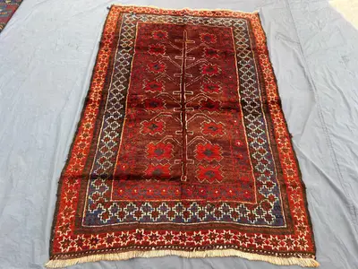 Vintage Afghan Bukhara Rug 5x7, Hand Knotted Red Wool Area Rug, Tribal Geometric Carpet, Boho Nomadic Living R