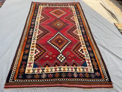 Vintage Afghan Kilim Rug 6x10, Handwoven Wool Flatweave Area Rug, Striped Tribal Geometric Maimana Rug, Boho L