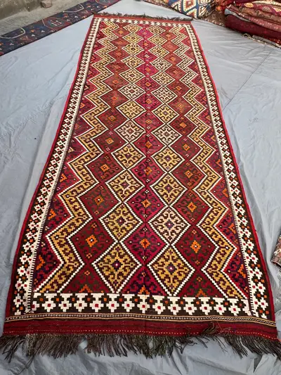 5'6x14'4 ft Antique Afghan Baluchi Handwoven Kilim Rug Flatweave Geometric Wool Runner Rug Luxury Home Decor E