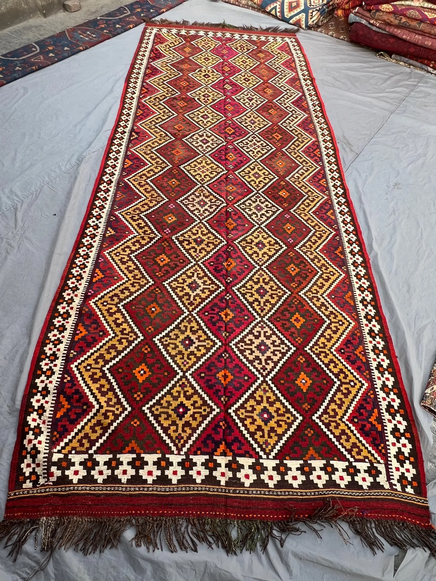 5'6x14'4 ft Antique Afghan Baluchi Handwoven Kilim Rug Flatweave Geometric Wool Runner Rug Luxury Home Decor Entryway Hallway One Of A Kind