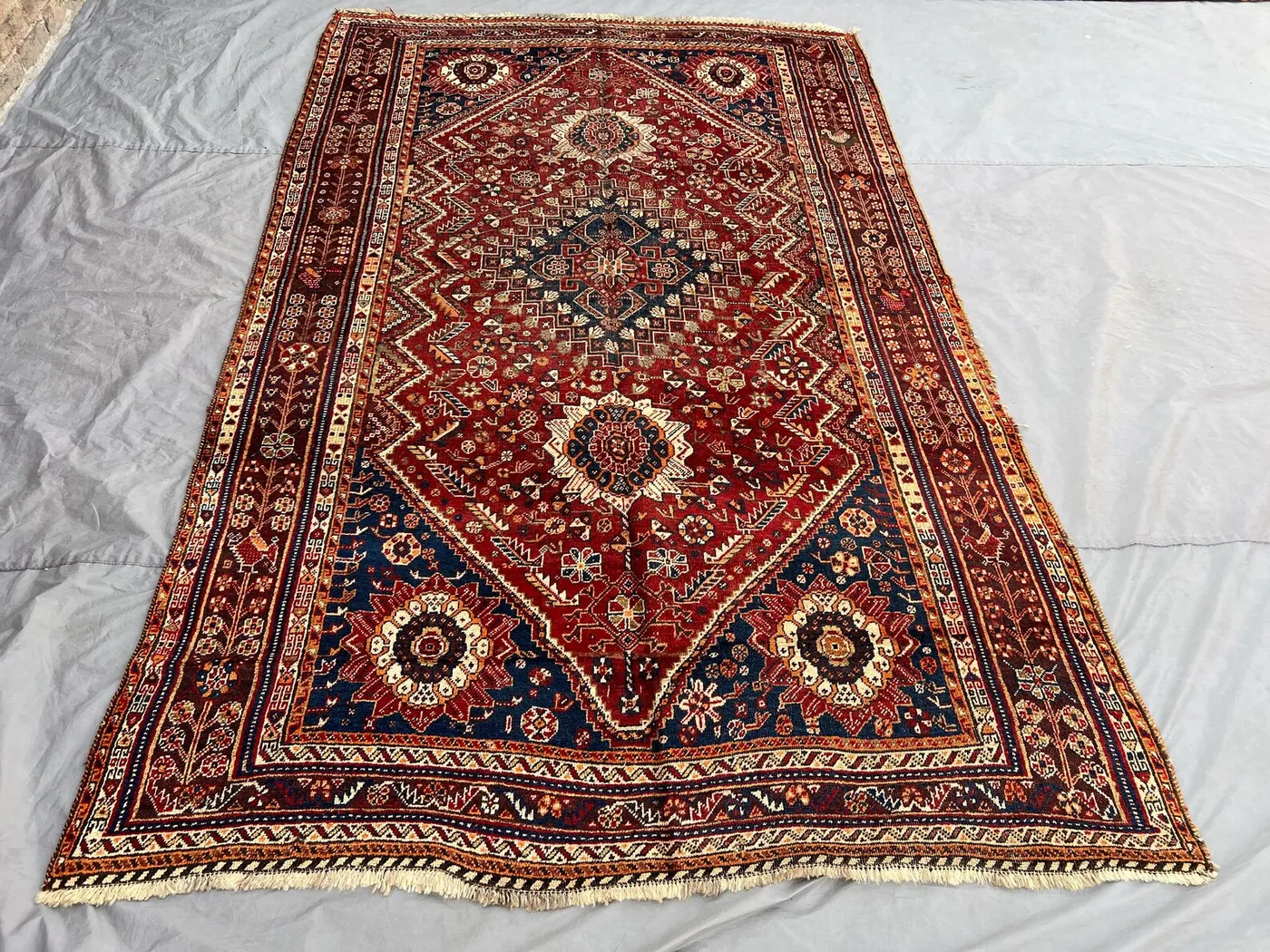 Vintage Afghan Area Rug 5x10, Hand Knotted Wool Tribal Floral Rug, Red Blue Soft Pile Carpet, Boho Nomadic Living Room Bedroom Rug