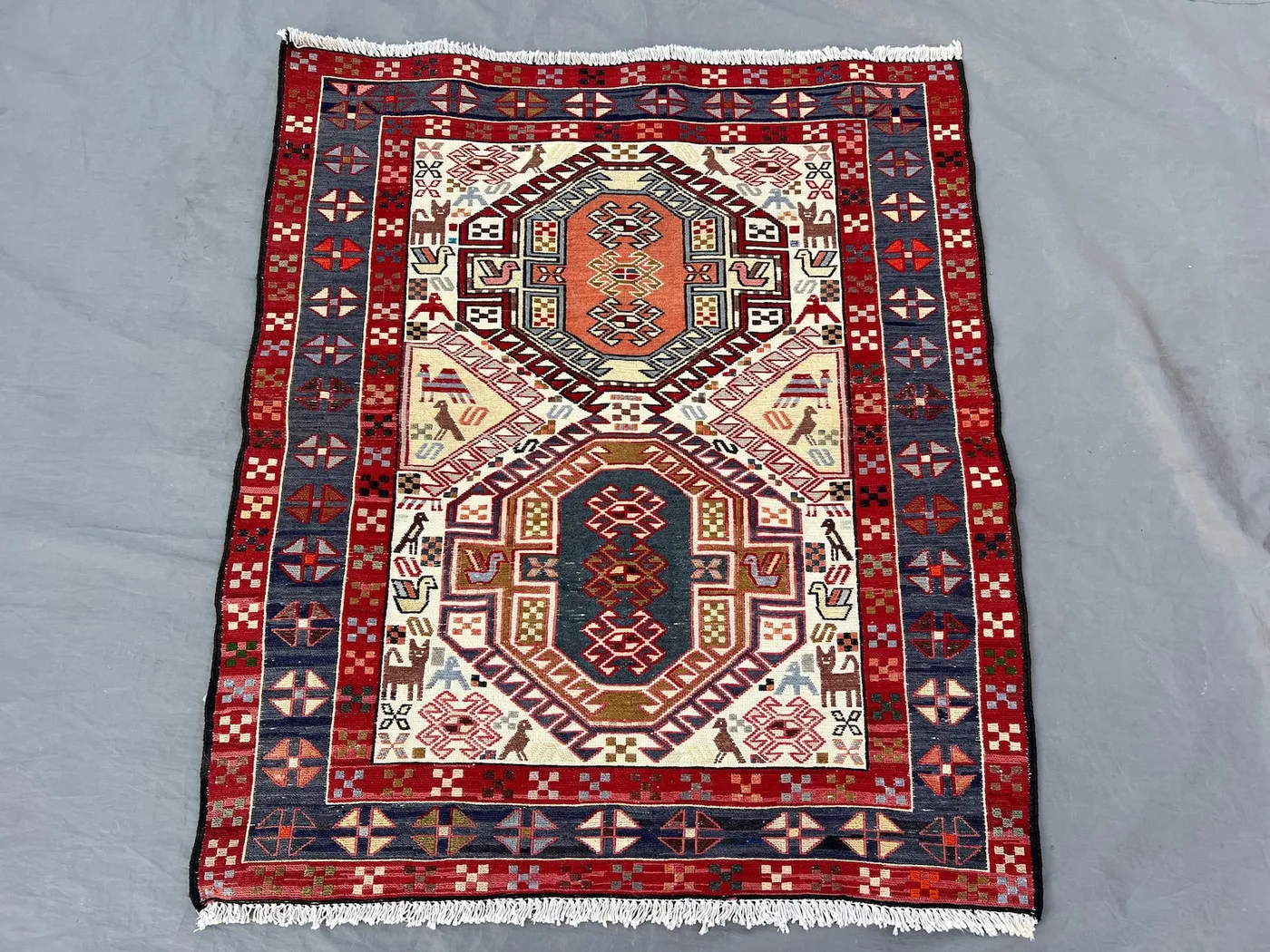 2'9 x 3'1 ft Antique Turkish-Inspired Afghan Pictorial Rug, Peacock Design, Handwoven Wool, Small Area Rug for Living Room or Bedroom