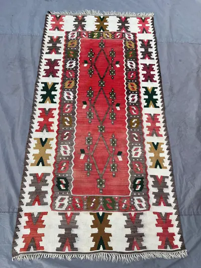 3'4 x 6'5 Ft Antique Afghan Kilim Flat Weave Runner Rug Tribal Geometric Tribal Wool Hallway Entryway Luxury H