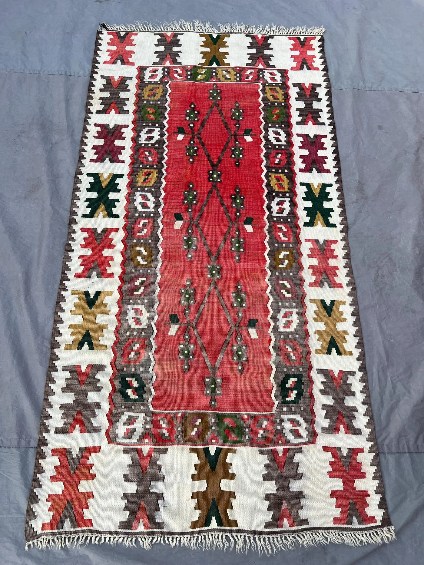 3'4 x 6'5 Ft Antique Afghan Kilim Flat Weave Runner Rug Tribal Geometric Tribal Wool Hallway Entryway Luxury Home Decor