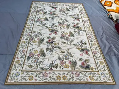 5'10 x 9 ft Vintage Afghan Handwoven Kilim Flat Weave Rug, Floral Design, Living Room or Bedroom Rug, Boho Chi