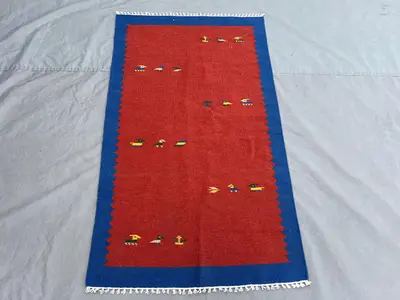 2'10 x 4'10 ft Vintage Afghan Handwoven Kilim Flat Weave Rug, Geometric Tribal Design, Soft Wool, Living Room,