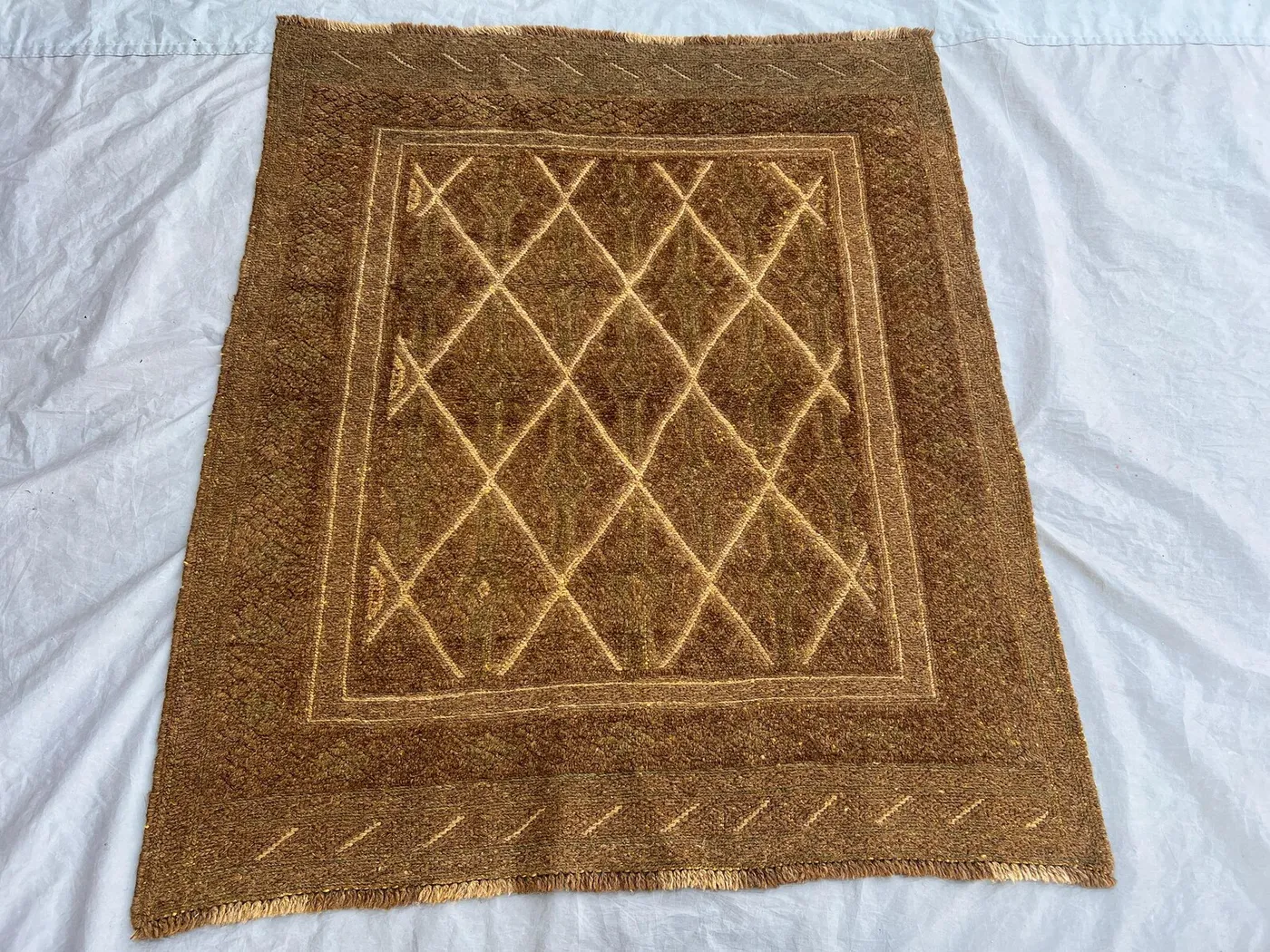 3'10"x4'4 Ft Vintage Afghan Baluchi Hand-Knotted Rug, Geometric Design, Soft Pile, Tribal Wool, Unique Antique Living Room, Bedroom,