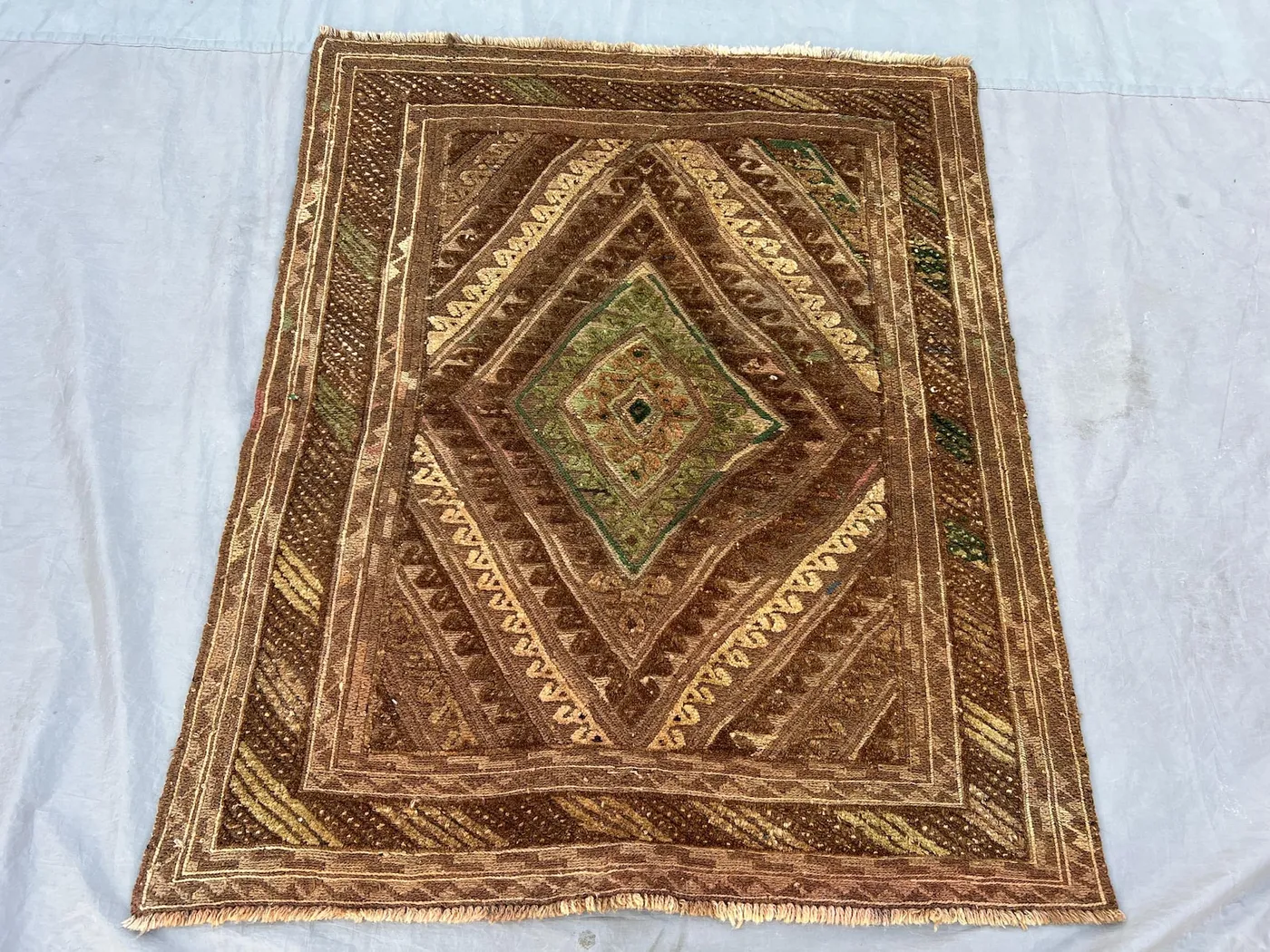 3'10"x4'2' Ft Vintage Afghan Baluchi Hand-Knotted Rug, Geometric Design, Soft Pile, Tribal Wool, Unique Antique Living Room, Bedroom