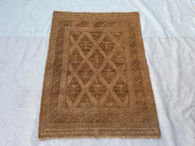 Terracotta 3'3x4'3 Ft Vintage Afghan Baluchi Handnotted Rug, Soft Pile Tribal Geomatric Design, Wool Rug for L