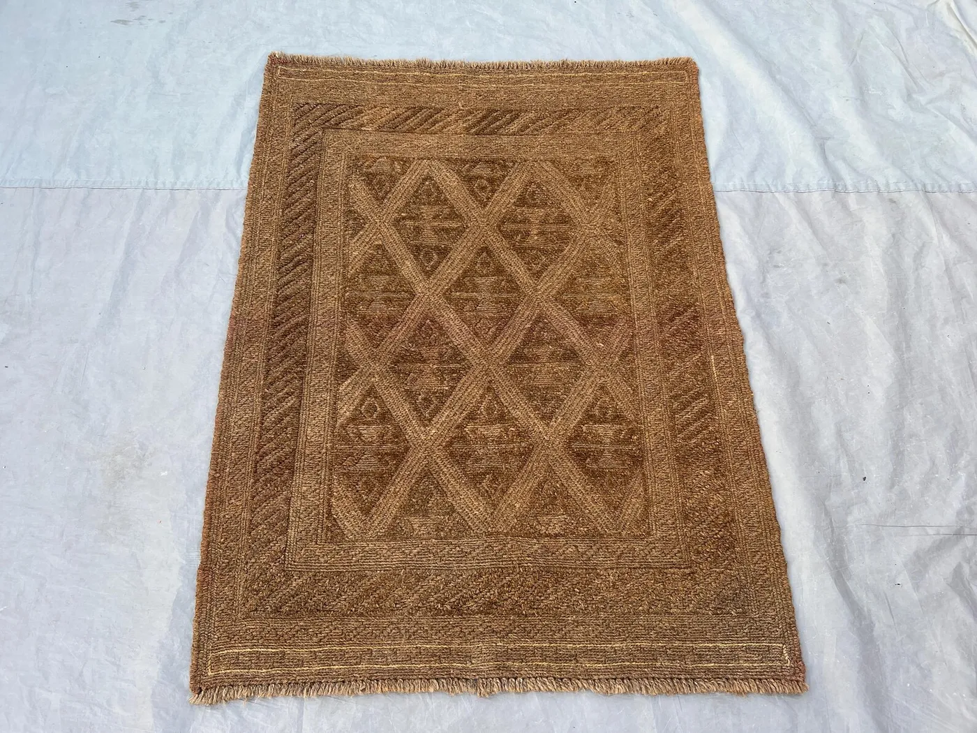 Terracotta 3'3x4'3 Ft Vintage Afghan Baluchi Handnotted Rug, Soft Pile Tribal Geomatric Design, Wool Rug for Living Room, Bedroom, Entryway