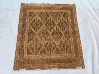 Vintage Afghan Baluchi Hand-Knotted Accent Rug, 3'7x3'10 ft, Tribal Wool, Boho Decor, Earthy Tones, Geometric 