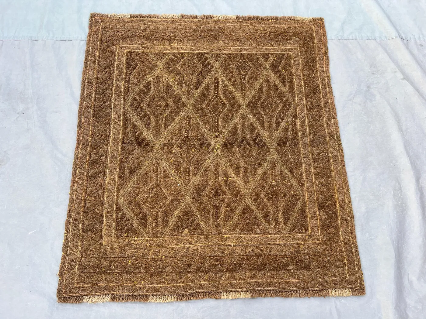Vintage Afghan Baluchi Hand-Knotted Accent Rug, 3'7x3'10 ft, Tribal Wool, Boho Decor, Earthy Tones, Geometric Design, Soft Pile, Unique Rug