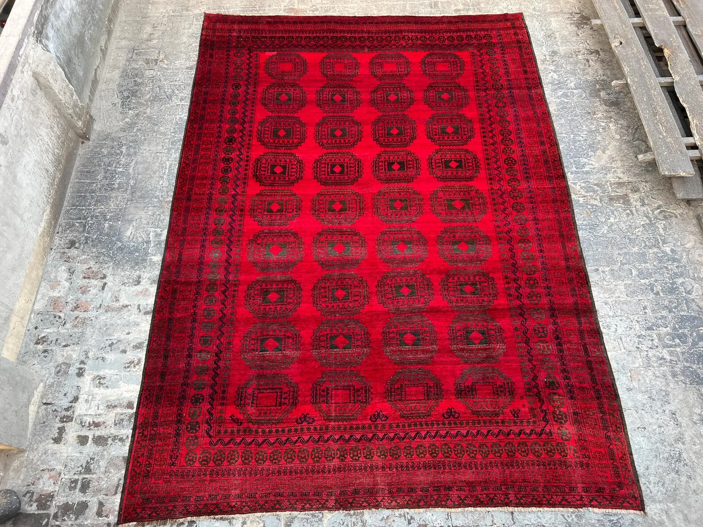 Large 11 x 16 ft Afghan Hand Knotted Vintage Soft Pile Oversized Area Rug One-of-a-Kind Turkoman Bokhara Design