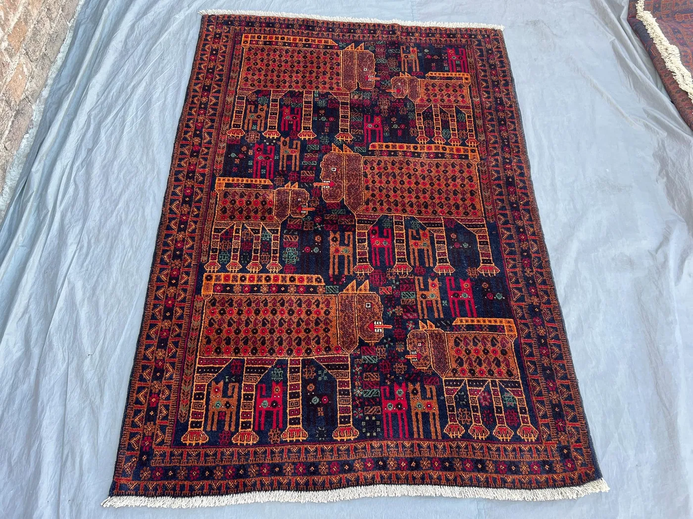 2'2 x 6'6 ft Vintage Afghan Handknotted Rug – Tribal Animals Design, Soft Wool Pile, Living Room, Hallway, Kitchen Rug Boho Decor