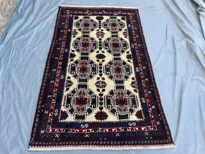 3'10 x 6'2 ft Vintage Afghan Hand Knotted Area Rug Tribal Geometric Wool Rug Small Area Rug Living Room Bedroo