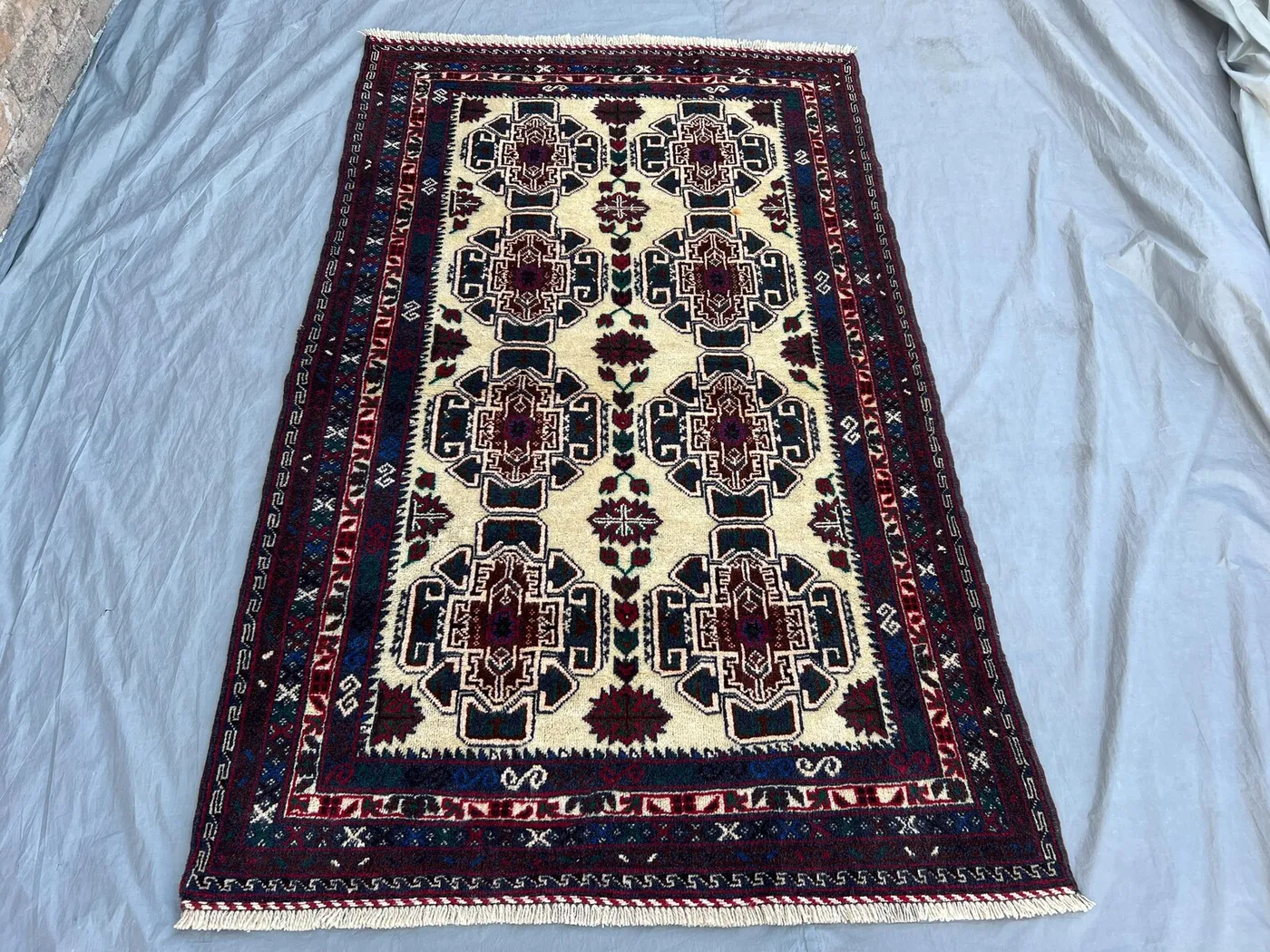 3'10 x 6'2 ft Vintage Afghan Hand Knotted Area Rug Tribal Geometric Wool Rug Small Area Rug Living Room Bedroom Decor Top Quality