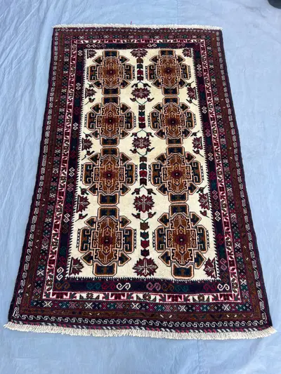 3'9 x 6'1 ft Vintage Afghan Hand Knotted Rug Tribal Geometric Medallion Wool Area Rug Living Room Bedroom Kitc