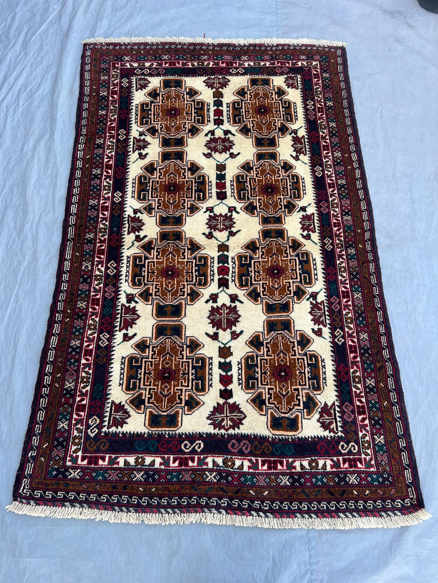 3'9 x 6'1 ft Vintage Afghan Hand Knotted Rug Tribal Geometric Medallion Wool Area Rug Living Room Bedroom Kitchen Rug One Of A Kind
