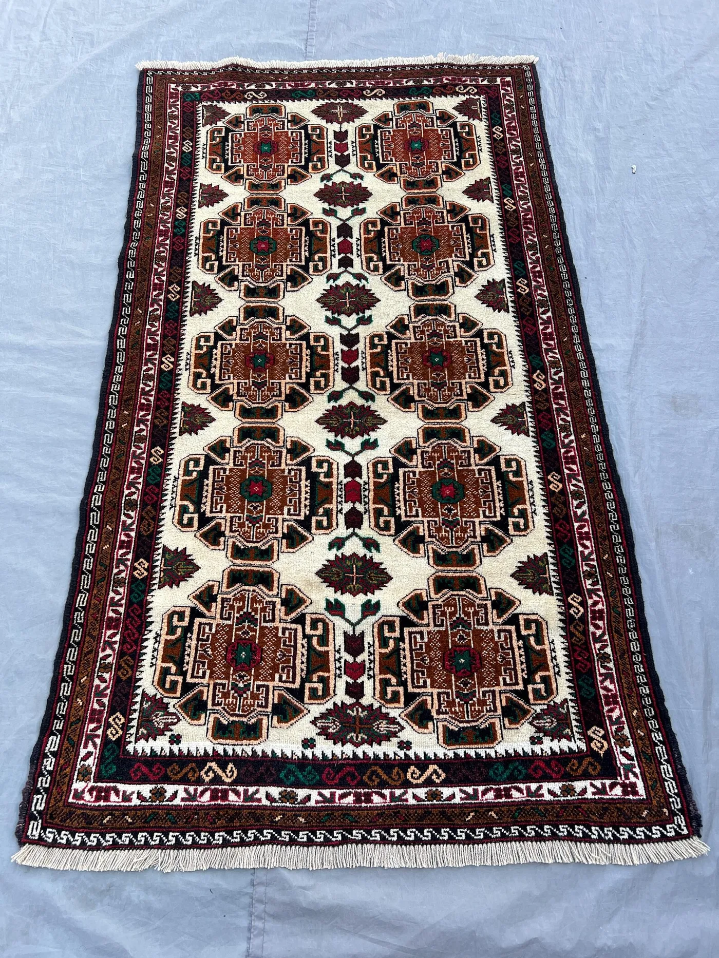 3'8x6'4 ft, Vintage Afghan Baluchi Hand-Knotted Rug, Geometric Tribal Wool, Design, Soft Pile, Hallway, Boho Decor Rug Living Room Hallway